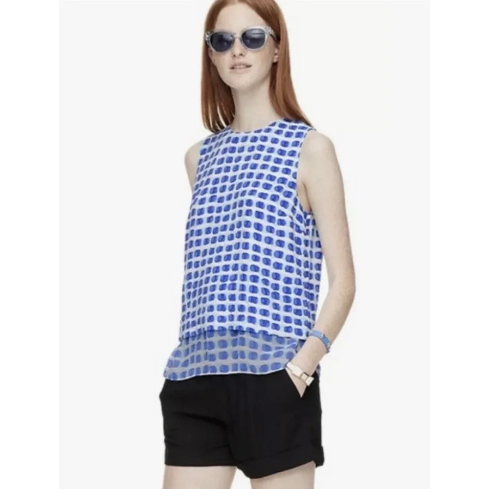 Kate Spade New York Island Stamp Layered Silk Tank Top XS Blue White